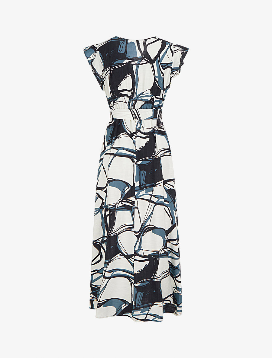 Robe longue évasée imprimé fantaisie - Bleu/blanc - 2