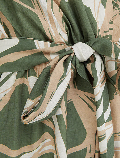 Robe longue évasée imprimé fantaisie - Kaki - 3