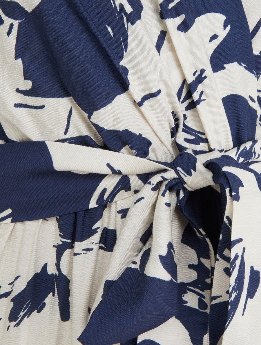 Robe longue imprimé fleurs tropicales à manches courtes - Marine - 3