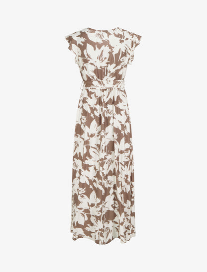 Robe longue imprimé fleurs tropicales à manches courtes - Marron - 2