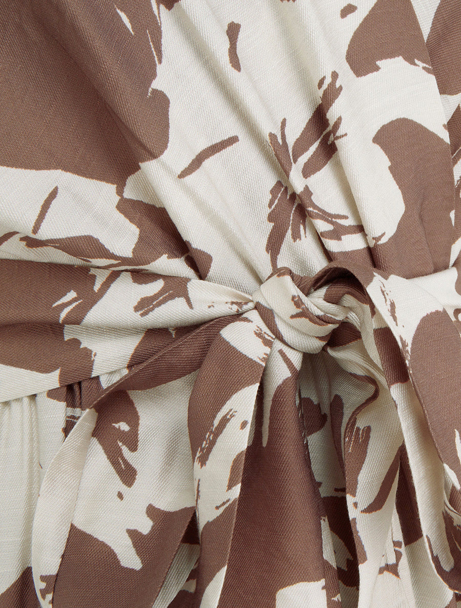 Robe longue imprimé fleurs tropicales à manches courtes - Marron - 3