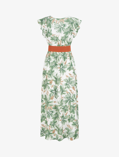 Robe longue imprimé fleuri à manches courtes - Vert - 2