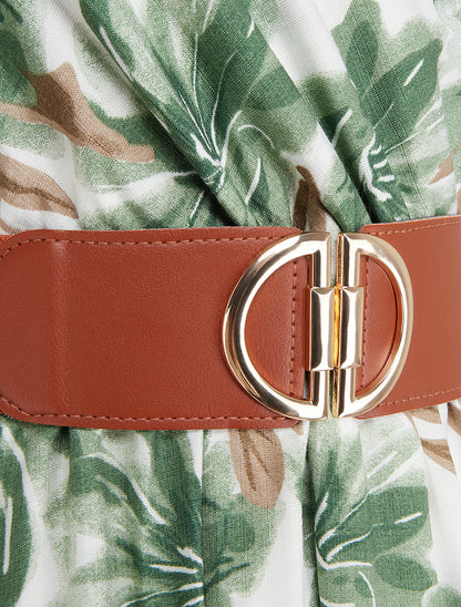 Robe longue imprimé fleuri à manches courtes - Vert - 3