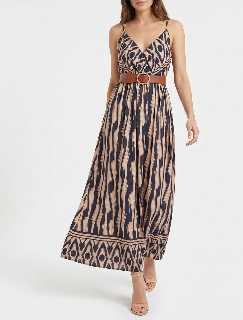 Jurk met elastische taille en fantasieprint - Marine