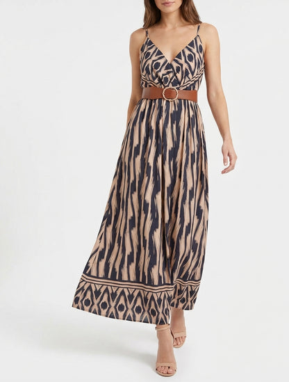 Jurk met elastische taille en fantasieprint - Marine