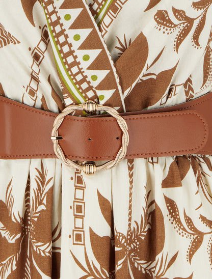 Robe longue à imprimé palmiers - Marron - 3