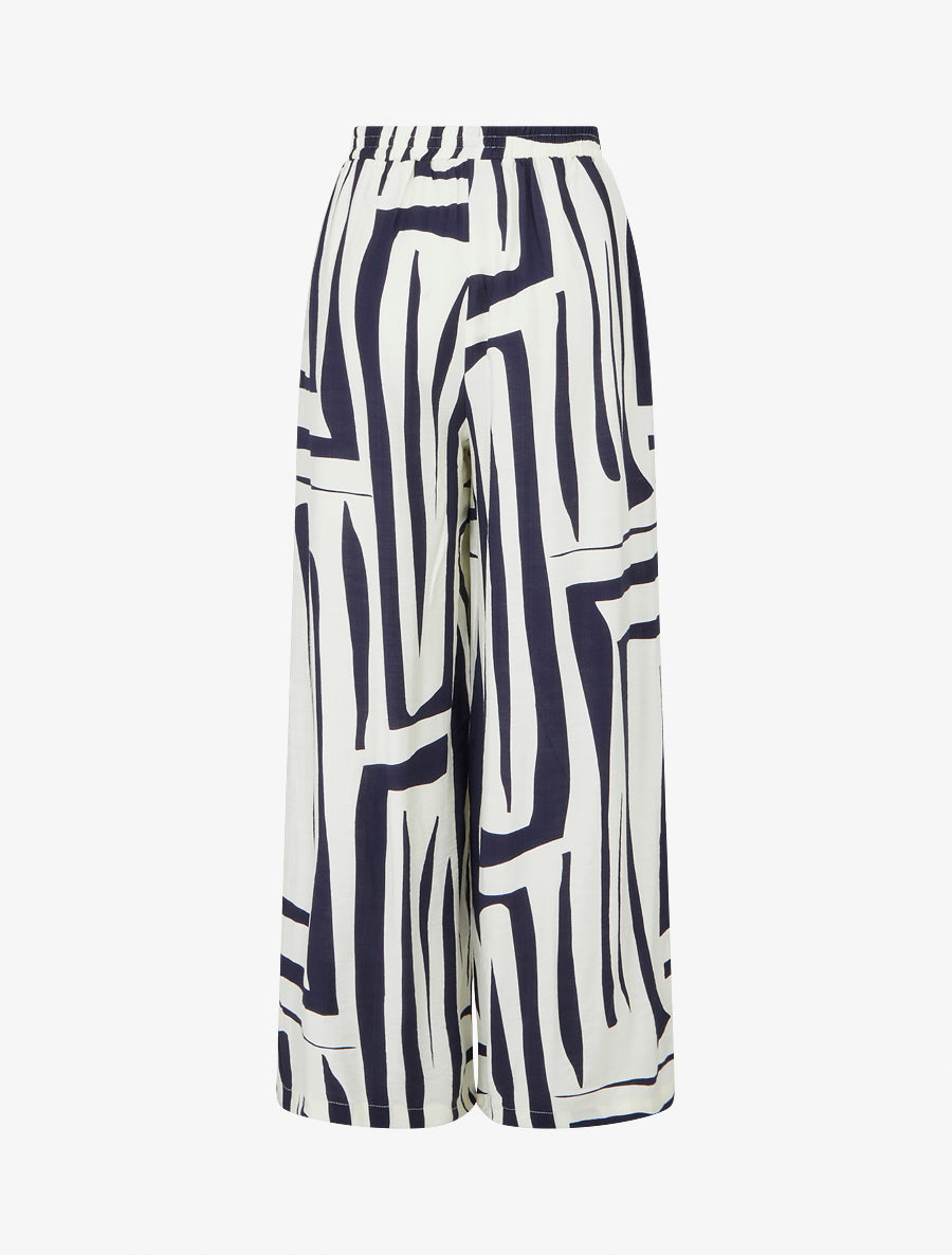 Pantalon ample élastiqué à imprimé graphique - Marine - 2