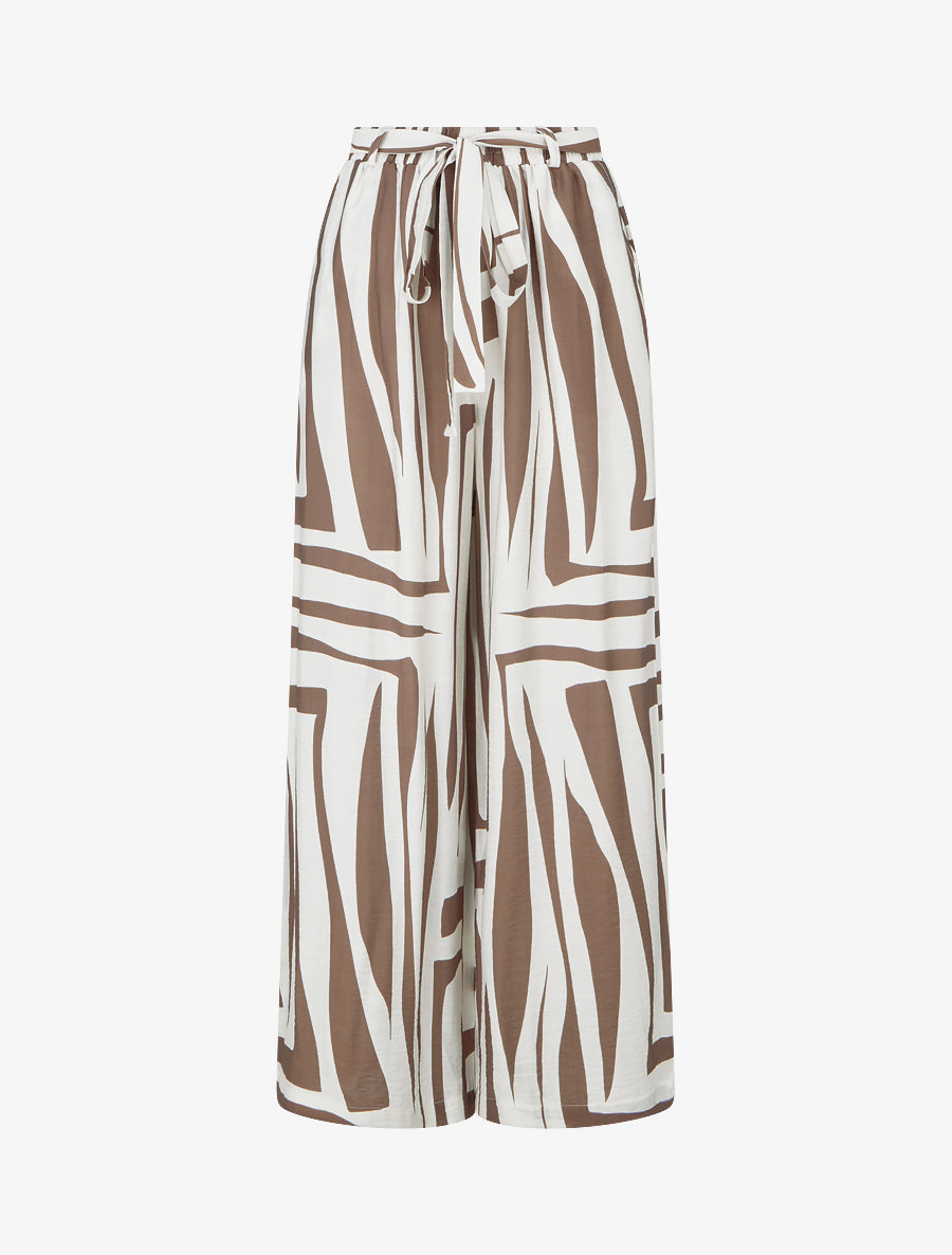 Pantalon ample élastiqué à imprimé graphique - Marron - 1