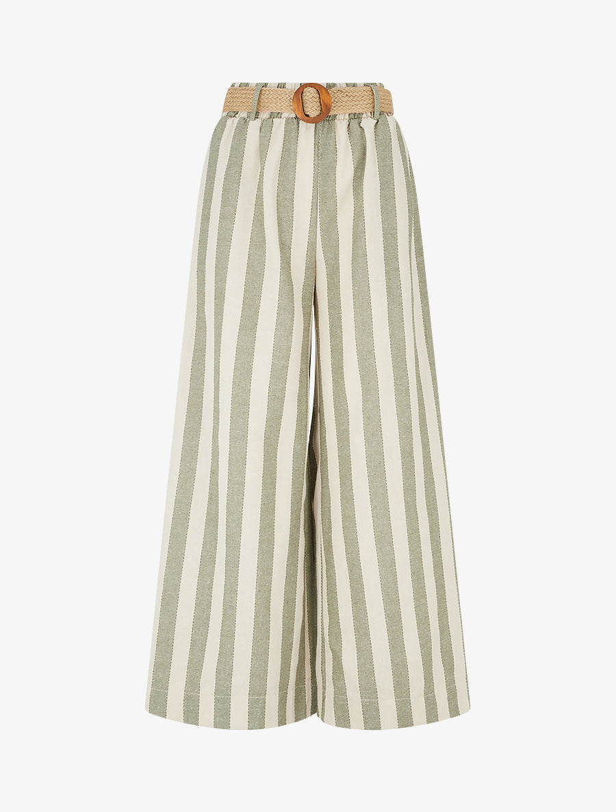 Pantalon élastiqué à imprimé rayures - Kaki - 1
