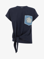 T-shirt à nouer à poche fantaisie - Marine - 1