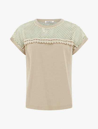T-shirt fantaisie à épaules ajourées - Beige - 1