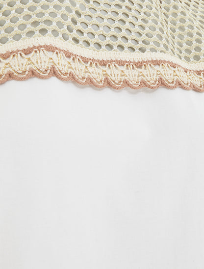 T-shirt fantaisie à épaules ajourées - Blanc - 3