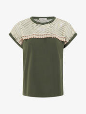 T-shirt fantaisie à épaules ajourées - Kaki - 1