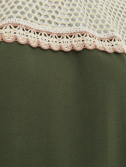 T-shirt fantaisie à épaules ajourées - Kaki - 3