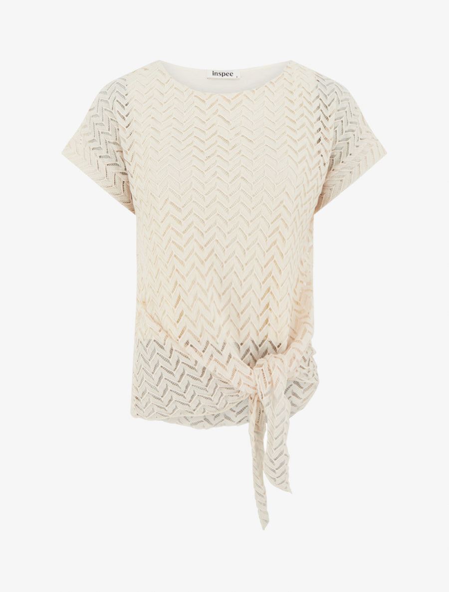 Top manches courtes en maille style chevron - Beige - 1