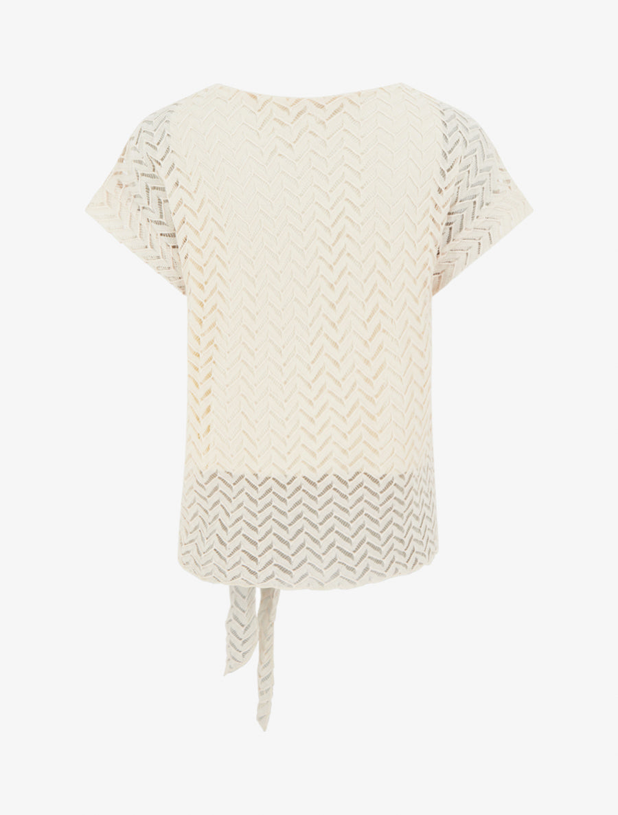 Top manches courtes en maille style chevron - Beige - 2