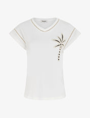 T-shirt manches courtes à palmier brodé - Blanc - 1