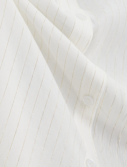 Chemise ample manches courtes à fine rayures dorées - Blanc - 3