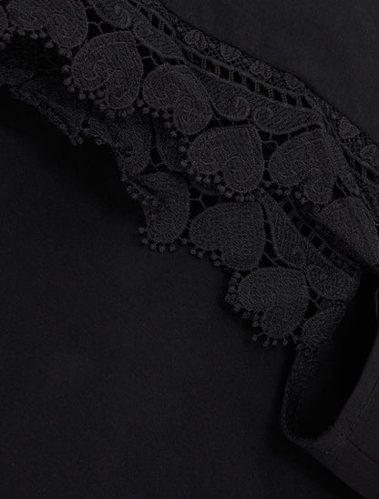 Top droit à épaules en dentelle - Noir - 3