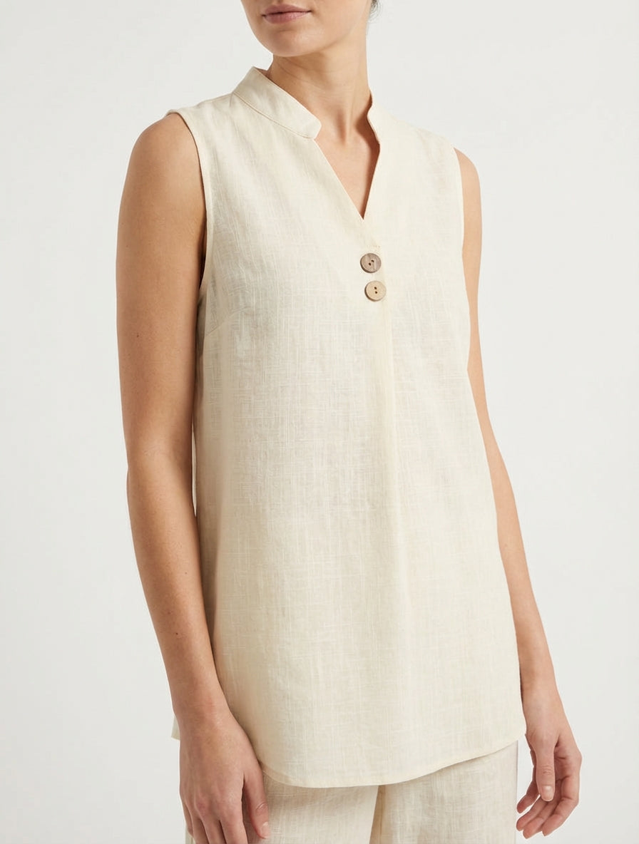 Mouwloze top van linnenmix, recht model - Beige