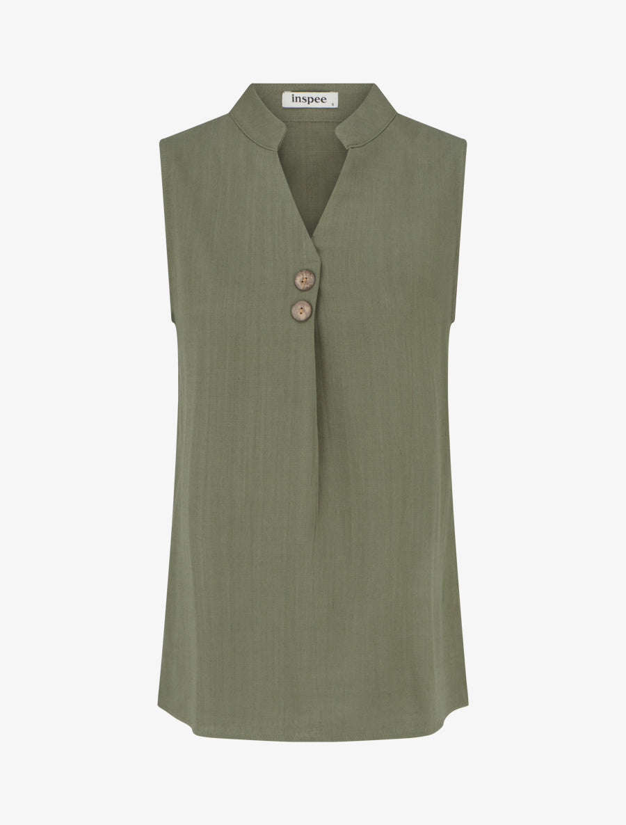 Top droit sans manches en lin mélangé - Kaki - 1