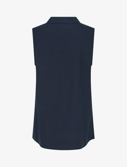 Top droit sans manches en lin mélangé - Marine - 2