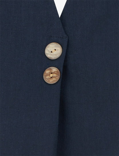 Top droit sans manches en lin mélangé - Marine - 3