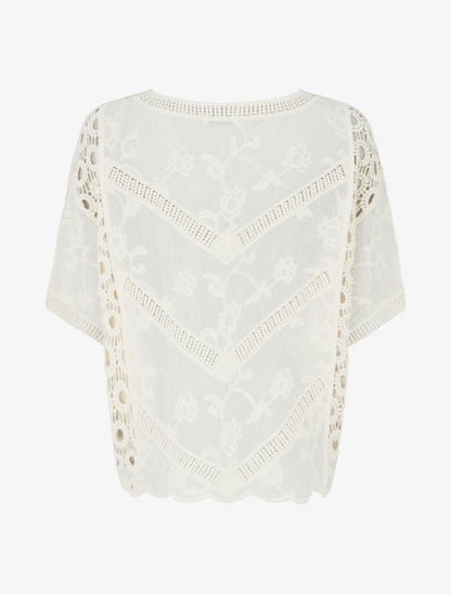 Top ample brodé à manches courtes - Écru - 2