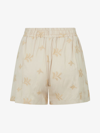Short droit élastiqué à broderies fantaisies - Beige - 2