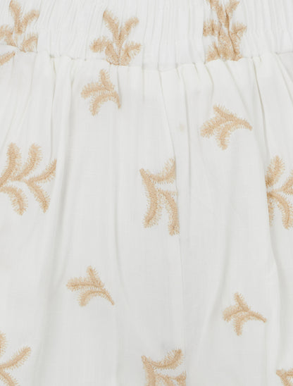 Short droit élastiqué à broderies fantaisies - Blanc - 3