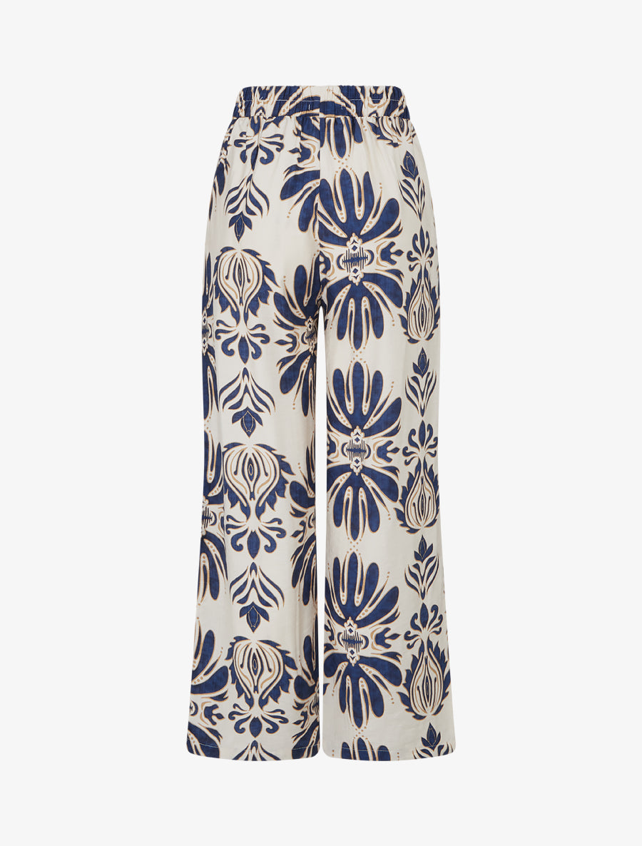 Pantalon ample taille haute imprimé arabesque - Marine - 2