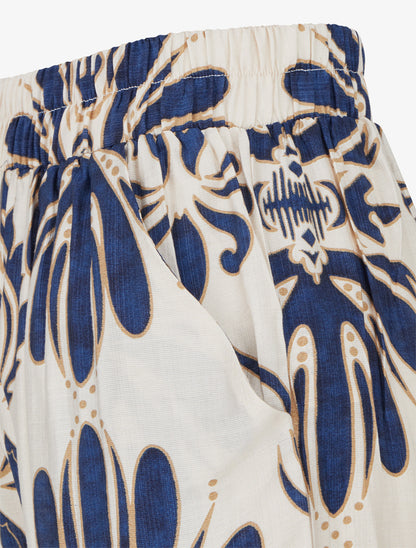 Pantalon ample taille haute imprimé arabesque - Marine - 3