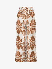 Pantalon ample taille haute imprimé arabesque - Marron - 1
