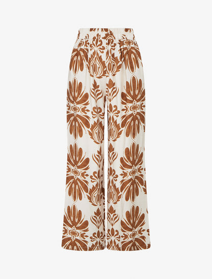 Pantalon ample taille haute imprimé arabesque - Marron - 1