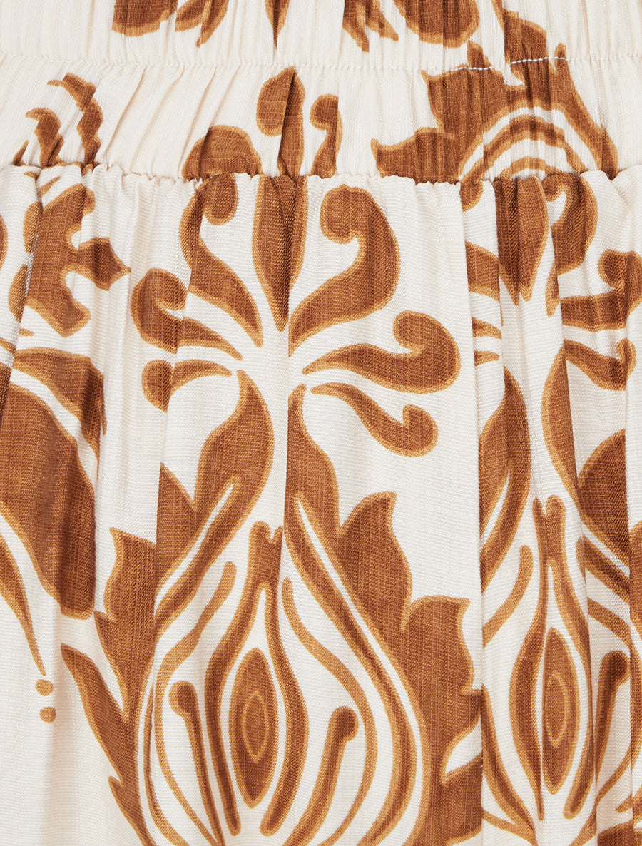 Pantalon ample taille haute imprimé arabesque - Marron - 3