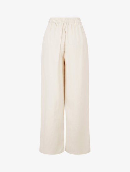 Pantalon ample uni à ceinture brodée - Beige - 2