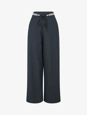 Pantalon ample uni à ceinture brodée - Bleu nuit - 1