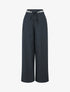 Pantalon ample uni à ceinture brodée - Bleu nuit - 1