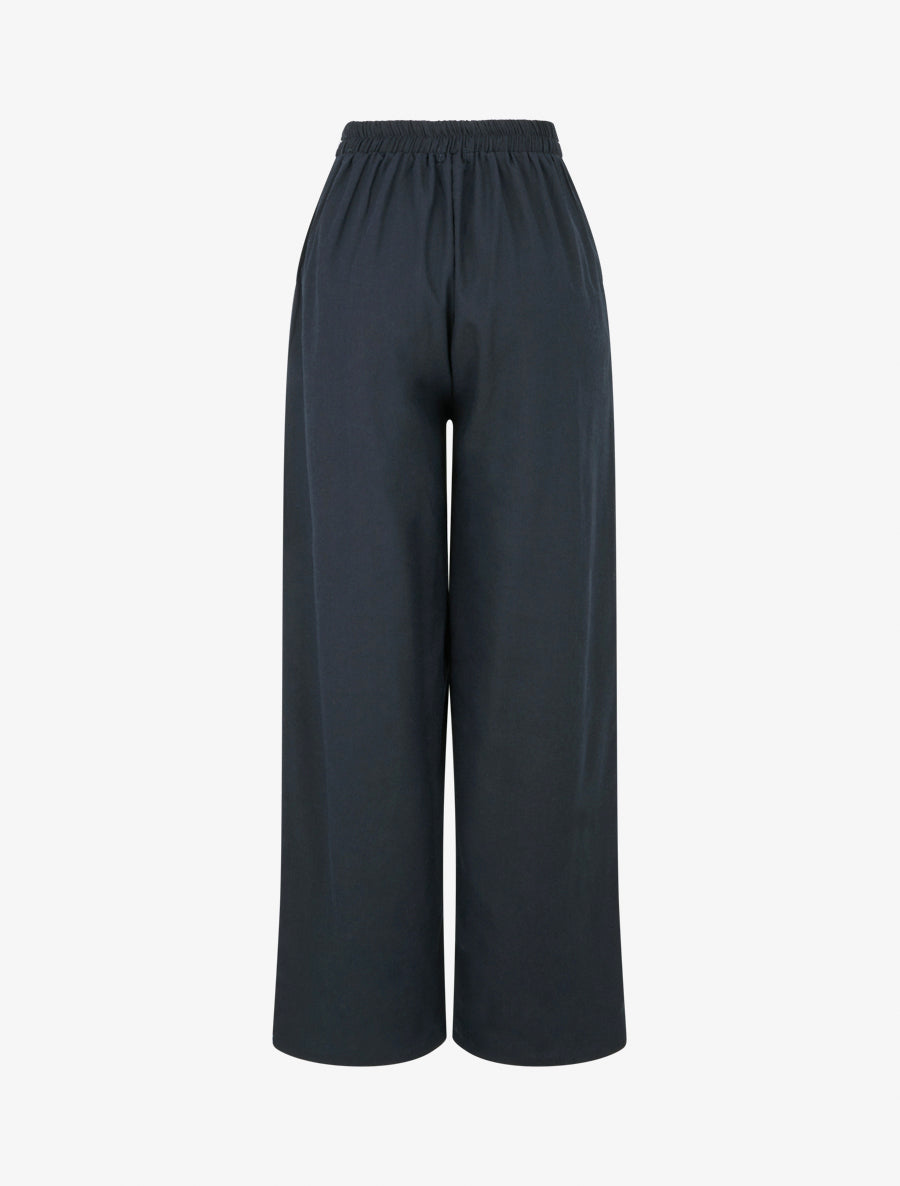 Pantalon ample uni à ceinture brodée - Bleu nuit - 2