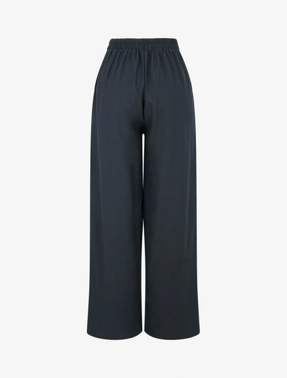 Pantalon ample uni à ceinture brodée - Bleu nuit - 2