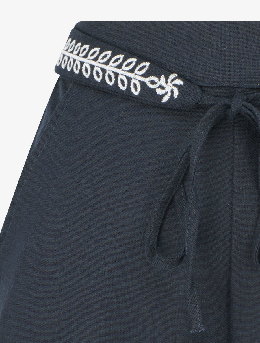 Pantalon ample uni à ceinture brodée - Bleu nuit - 3