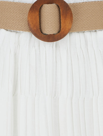 Jupe longue plissée à taille élastiquée - Blanc - 3