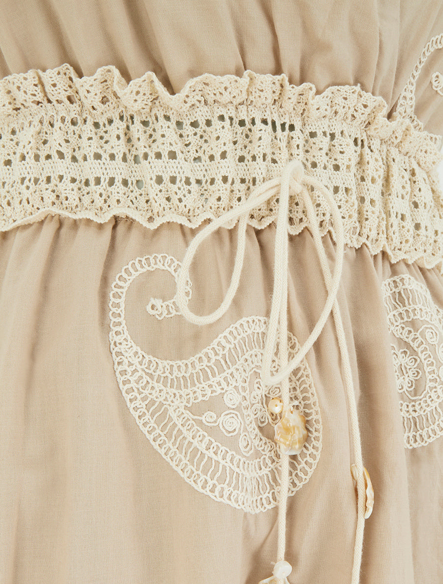 Robe longue à broderie motif cachemire - Beige - 3