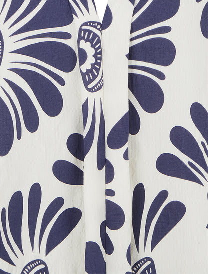 Top sans manches imprimé fleurs stylisées - Marine - 3