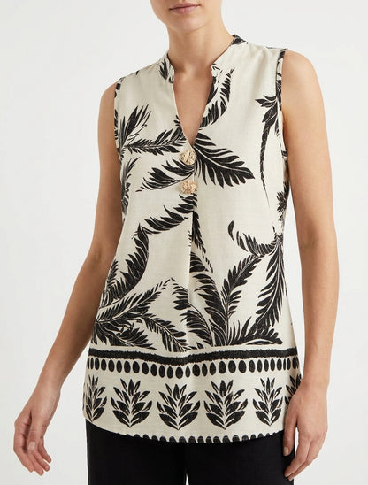 Top met decoratieve knopenprint - Beige