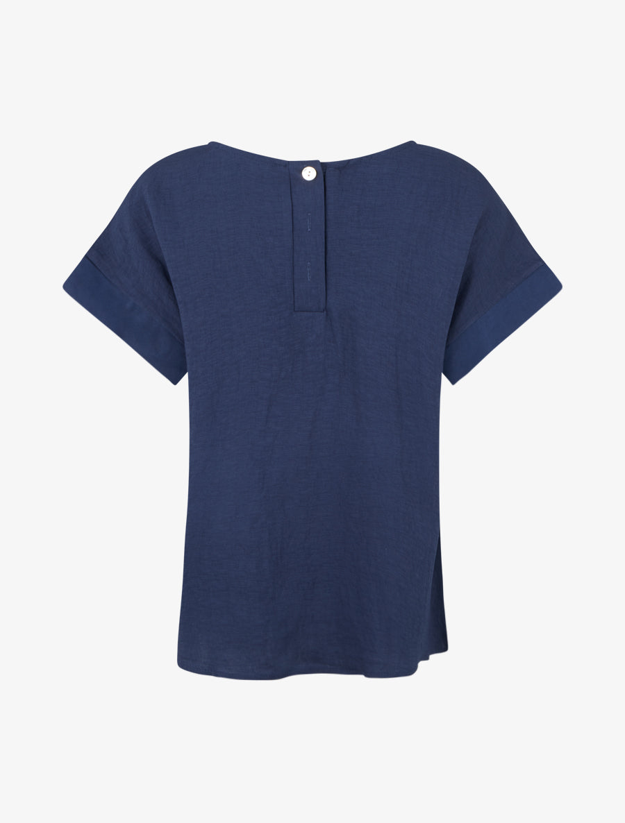 Top manches courtes à flocage pissenlit et message - Marine - 2