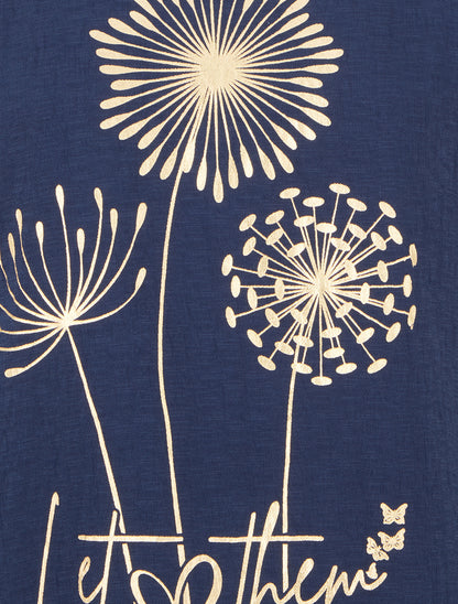 Top manches courtes à flocage pissenlit et message - Marine - 3