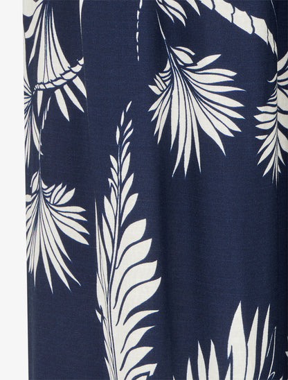 Pantalon élastiquée fluide imprimé feuillage - Marine - 3