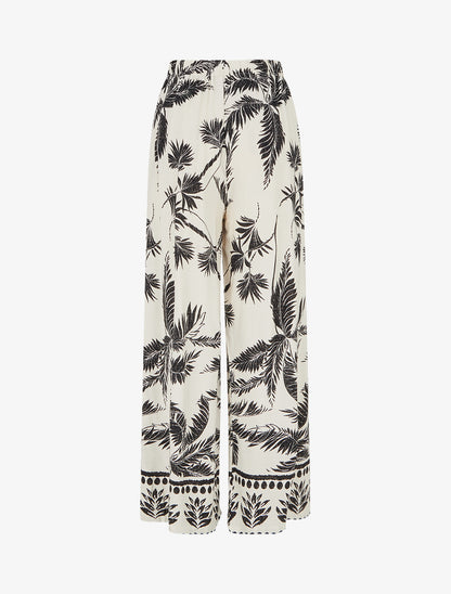 Pantalon élastiquée fluide imprimé feuillage - Beige - 2