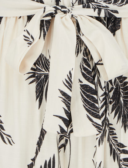 Pantalon élastiquée fluide imprimé feuillage - Beige - 3